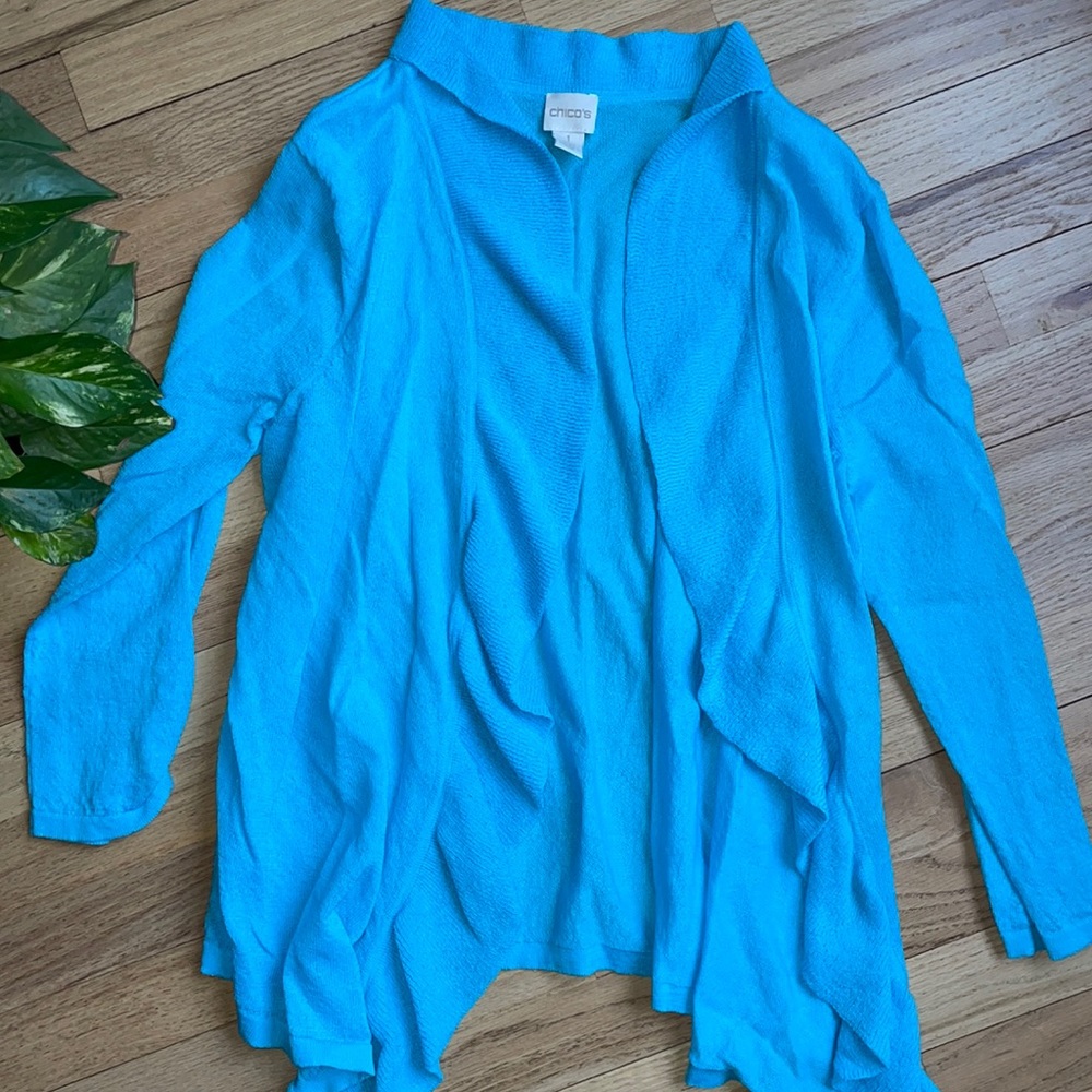 Chico’s bright blue cardigan